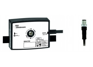 BW4760 Passive Distributor AUX, 1 x M12 cable plug, straight, 4 poles, to 1 x AUX profile cable, depth 19 mm, IP67