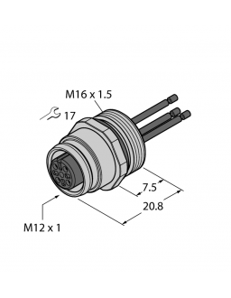Female Flange with Stranded Wires, Front-mounted EC-FK3-0.5/16 Female Flange with Stranded Wires, Front-mounted EC-FK3-0.5/16