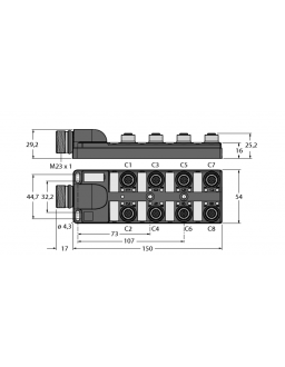 Passive Actuator/Sensor Box, M12 × 1 TB-8M12-4-CS12H