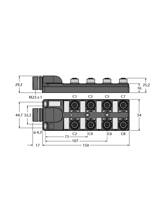 Passive Actuator/Sensor Box, M12 × 1 TB-8M12-4-CS12H