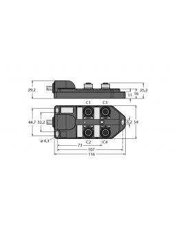 Passive Actuator/Sensor Box, M12 × 1 TB-4M12-5P3-10/TXL