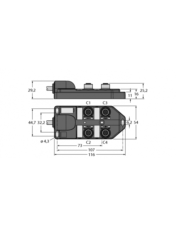 Passive Actuator/Sensor Box, M12 × 1 TB-4M12-5P3-10/TXL Passive Actuator/Sensor Box, M12 × 1 TB-4M12-5P3-10/TXL